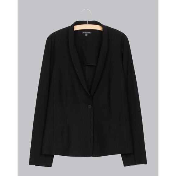 Eileen Fisher Black Blazer Size PP PS Petite 1 Washable Crepe Button Classic - Picture 1 of 8